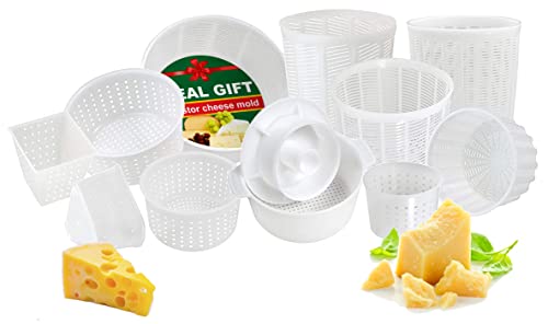11 pcs Cheese Making Kit Beginners - Soft Cheese Molds + Cheese Mold with a Follower Piston - Cheese Making Supplies - Moldes Para Queso Fresco Casero - Paneer Cream Cheese Form Mold Basket № 2