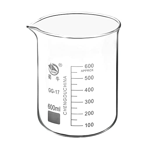 PATIKIL 600ml Low Form Glass Beaker, 3.3 Borosilicate Glass Graduated Printed Scale Measuring Cups with Spout for Kitchen Lab Liquids Transit Boiling - size: 600ml