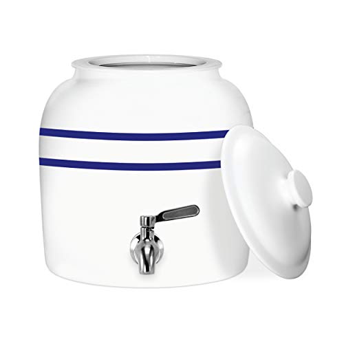 Geo Sports Porcelain Ceramic Crock Water Dispenser, Stainless Steel Faucet, Valve and Lid Included. Fits 3 to 5 Gallon Jugs. (Blue Stripe) - color: Blue Stripes