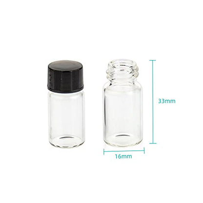 3ml Sample Glass Vials with Screw Caps, Lab Storage Empty Bottle, Clear Borosilicate Glass, Black 13-425 Polypropylene Screw Cap with PE Liners, Pack of 100 - size: 3ML