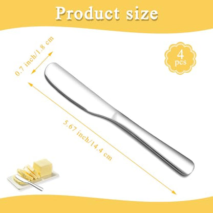 Homquen Stainless Steel Butter Knife, Butter Spreader, Butter Knives, Butter Spreader Knife for Kitchen Restaurant Party, Kitchen Gadgets, Set of 4 - color: 1. Silver