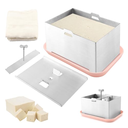 Stainless Steel Tofu Press and Paneer Maker with Tofu-Presser Towel and Drip Tray, DIY Tofu Maker Cheese Press, Effortless Water Removal for Homemade Firm Tofu, Paneer, Cheese(16x12x9cm)