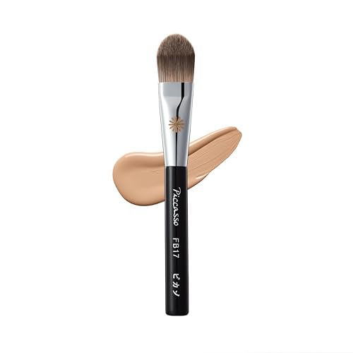 Piccasso FB17 Foundation Brush – Soft Makeup Brush for Liquid & Cream Foundation, Curved Bristles for Smooth and Flawless Face Makeup, Professional Tool for Base Layering, Korean Beauty Essential - color: Curved