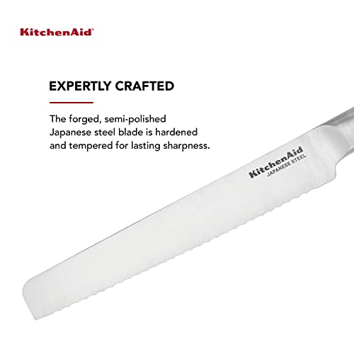 KitchenAid Gourmet Forged Triple-Rivet Serrated Bread Knife with Custom-Fit Blade Cover, 8-inch, Sharp Kitchen Knife, Japanese Stainless Steel Blade, Black - style: 8-Inch Bread Knife