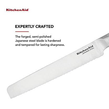 KitchenAid Gourmet Forged Triple-Rivet Serrated Bread Knife with Custom-Fit Blade Cover, 8-inch, Sharp Kitchen Knife, Japanese Stainless Steel Blade, Black - style: 8-Inch Bread Knife