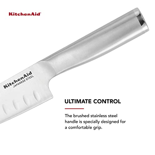 KitchenAid Gourmet Forged Triple Rivet Serrated Utility Knife with Custom Fit Blade Cover, 5.5 inch, Sharp Kitchen Knife, High Carbon Japanese Stainless Steel Blade, Stainless Steel - style: 5-Inch Santoku Knife