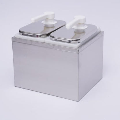 Condiment Pump Station Commercial Pump Condiment Dispensers Sauce Pump Dispenser Condiment Server Organizer Stainless Steel for Salad Jam Seasoning Sauce Squeeze (2-bucket) - color: 2-bucket