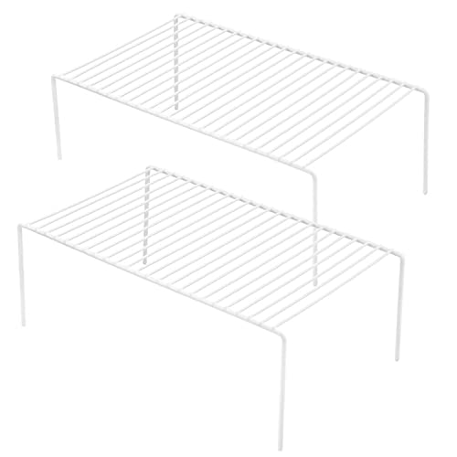 Cabinet Storage Shelf Rack Set of 2, Medium (13 x 9.4 inch) Rustproof Metal Wire Kitchen Cabinet Organizer and Storage, Cupboard Spice Shelf Rack for Plate, Dish, Counter & Pantry Organization - color: I White （Set of 2）