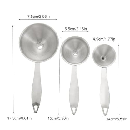 Small Funnels for Filling Bottles-3Pcs Stainless Steel Kitchen Funnel Set,Mini Long Handle Metal Funnels Food Grade Mini Metal Funnel for Powder Oil Fluid Spice