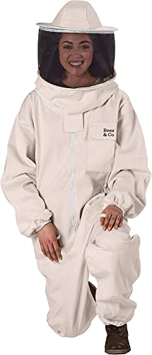 Bees & Co U73 Natural Cotton Beekeeper Suit with Round Veil - size: X-Large