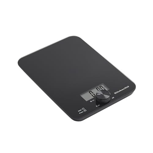 KitchenAid KQ914BA Digital Glass Top Kitchen and Food Scale, 11 lb Capacity, Measures Liquid & Dry Ingredients, Rotating Knob, Precise Results for Baking, Cooking, Keto and Meal Prep, Tare, Black - color: Black