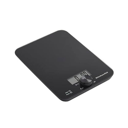 KitchenAid KQ914BA Digital Glass Top Kitchen and Food Scale, 11 lb Capacity, Measures Liquid & Dry Ingredients, Rotating Knob, Precise Results for Baking, Cooking, Keto and Meal Prep, Tare, Black - color: Black