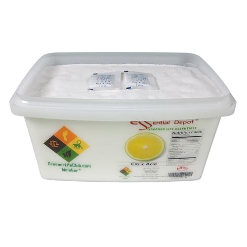 Essential Depot Citric Acid - 8 lbs - Anhydrous - Food Grade - Safety Sealed Wide Mouthed PP Container with Resealable Cap and Reattachable Handle