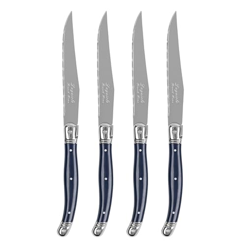 French Home Laguiole Connoisseur 4-Piece Steak Knife Set with Navy Handles - color: Navy Blue
