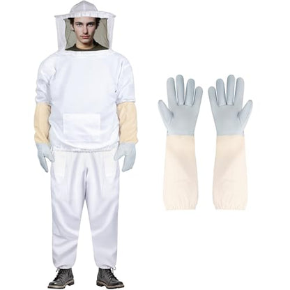 Bee Suits Bee keeper Suit for Men Women Sting Proof Beekeeper with Glove &Ventilated Hood Bee Keeping Starter kit & Beekeeping Supplies - size: Adult-XL
