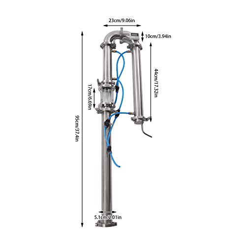Tubular Distillation Tower with Sight Glass, 2'' Domestic Brewing Equipment Distiller Stainless Steel Still Reflux Column for 13-26 Gallon Fermenter Capacity