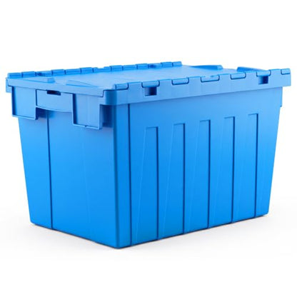 Storage Totes with Hinged Lids, 16 Gallon – Heavy-Duty Stackable & Nesting Bins with Attached Lid – Lockable 24x16x13 in Plastic Containers for Moving, Garage & Warehouse, Blue - color: 1 Pack