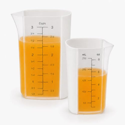 Silicone Measuring Cup Set, 1 Cup & 3 Cup Flexible Liquid Measuring Cups with Spout, BPA Free Silicone + PP Hybrid Design, Clear Cup & ml Markings for Cooking, Baking and Kitchen Use