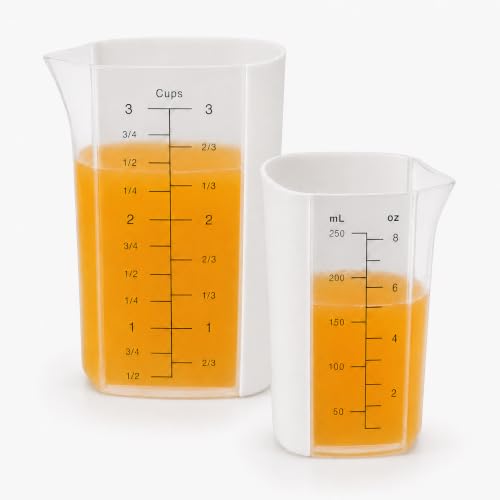 Silicone Measuring Cup Set, 1 Cup & 3 Cup Flexible Liquid Measuring Cups with Spout, BPA Free Silicone + PP Hybrid Design, Clear Cup & ml Markings for Cooking, Baking and Kitchen Use