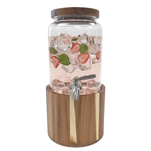 1 Gallon Glass Water & Lemonade Dispenser with Wooden Lid & Stand – Mason Jar Beverage Dispenser with Stainless Steel Spigot, Measurement Marks – Drink Server for Parties, Events, Home Use