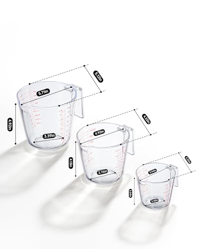 Measuring Cups, Plastic Measuring Cups Set of 3-1000ml, 600ml, 300ml with Spout & Easy-Pour Design, Leak-Proof, Cooking, Baking, Liquid & Dry Ingredients, (ML/OZ/CUP)