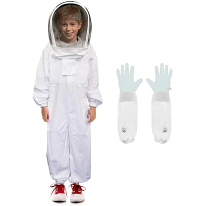 Luwint Kids Beekeeping Suits - Ventilated Bee Beekeeper Suit with Gloves and Self Supporting Veil Hood for Children (4'7''-4'11'' Height) - color: White/4'7''-4'11'' Height