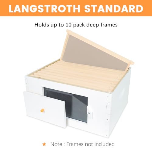 BeeTech 10 Frame Langstroth Beehive Deep Brood Box Painted Not Includes Wooden Frames & Waxed Foundations (Unassembled)