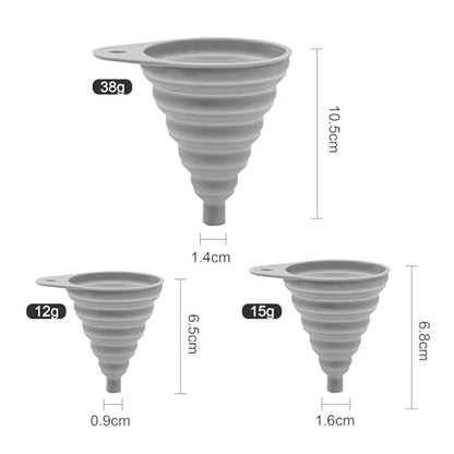 Kitchen Funnel Set 3 Pack, Small Medium Large, Kitchen Accessories Foldable Silicone Collapsible Funnels for Filling Water Bottle Liquid Transfer, Grey - color: 3 Gray