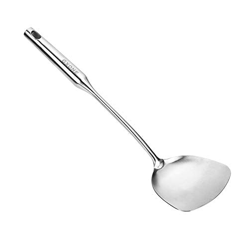 Wok Spatula Stainless Steel, Wide Metal Spatula with Hollow Long Handle Wok Utensils,Silver/14.7Inch - style: Wok Spatula