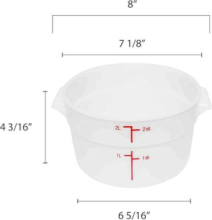 TrueCraftware- 2 Quart White Round Food Storage Container Polypropylene- Commercial Reusable Food Container Canister with Measurement Markings for Meal Prep Pantry Kitchen - size: 2 Quart