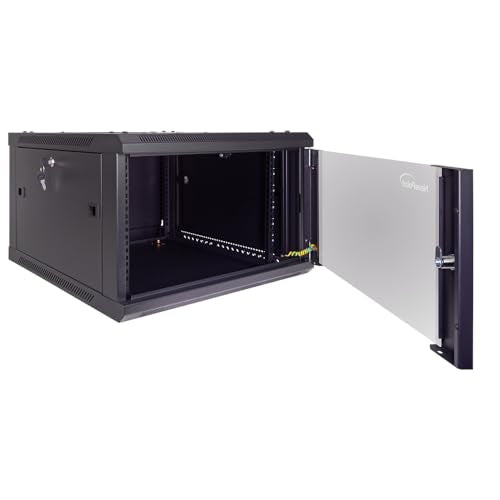 NavePoint 6U Server Cabinet Wall Mount Rack Enclosure Includes 2 Fans, Locking Glass Door, Removable Side Panels – 6U Network Cabinet 23.6” Deep, 19 Inch Server Rack for IT and A/V Equipment - size: 6U - 600mm Depth