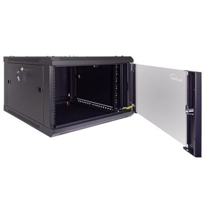 NavePoint 6U Server Cabinet Wall Mount Rack Enclosure Includes 2 Fans, Locking Glass Door, Removable Side Panels – 6U Network Cabinet 23.6” Deep, 19 Inch Server Rack for IT and A/V Equipment - size: 6U - 600mm Depth