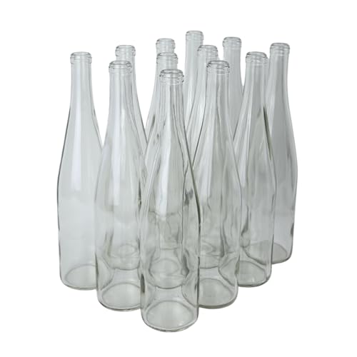 FastRack - 750 ml Clear Wine Bottles (Pack of 12) | W13 Clear/Flint Stretch Hock Liquor Bottles | 750ml Empty Glass Bottle for Drinks - NO CORKS INCLUDED - color: Clear