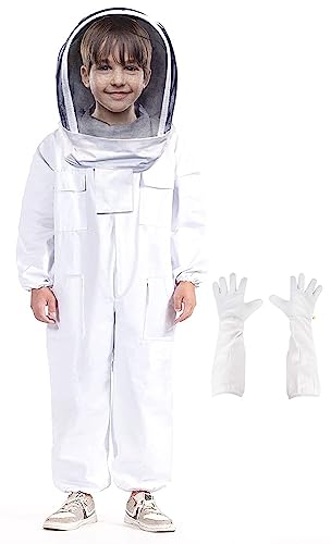 Kids Bee Suit Bee Suits for Kids Beekeeping Suit for Kids Child Bee Suit Childrens Beekeeper Bee Suit for Boy and Girl, 100% Cotton, Skin, Breathable, for Family Outdoor, Backyard, Christmas Gifts - size: for heights 56"~60"