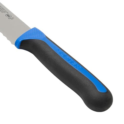 Winco Sof-Tek, 10" Wide Bread/Pastry Knife, Soft Grip Handle,Silver/Black/Blue - color: Silver/Black/Blue, size: 10", style: Soft Grip
