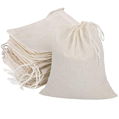 Natural Cotton Drawstring Muslin Bags, 6 x 8 inches, 20 PCS | Reusable, Unbleached Cotton, Cheesecloth, Coffee Tea Brew, Nut Milk Bags - size: 6 x 8 inches