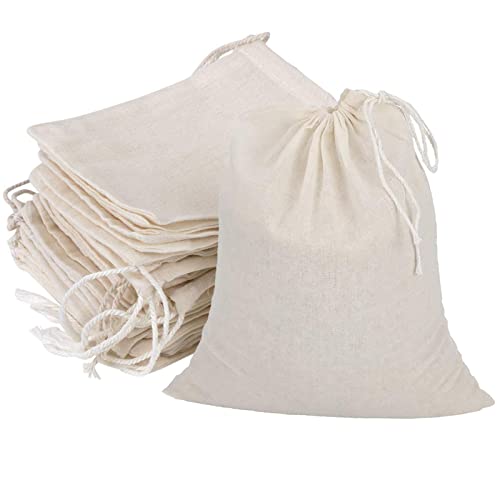 Natural Cotton Drawstring Muslin Bags, 6 x 8 inches, 20 PCS | Reusable, Unbleached Cotton, Cheesecloth, Coffee Tea Brew, Nut Milk Bags - size: 6 x 8 inches