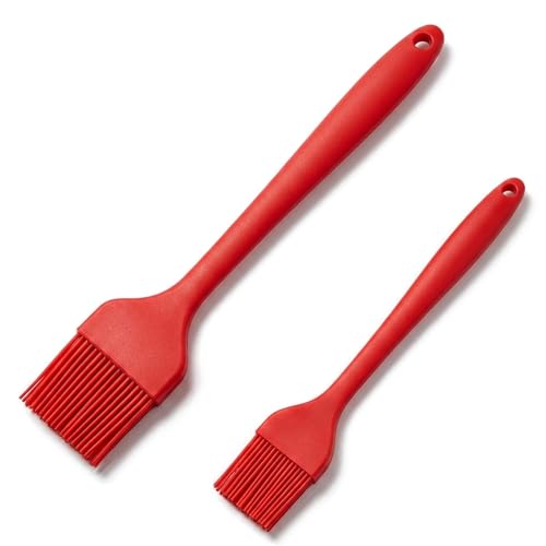 2 Pack Silicone Basting Brushes with Stainless Steel Core - Heat Resistant Pastry Brush for Cooking BBQ Grill Baking Roasting, Oil Butter Sauce Marinade Egg Wash, Dishwasher Safe, Large & Small, Red