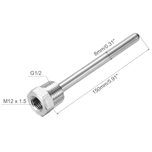 uxcell 8mm Dia G1/2 Thermowell Weldless Stainless Steel 304 with Cable Gland 150mm Length for Beer Fermenter, Black - color: Black, size: G1/2 x 150mm