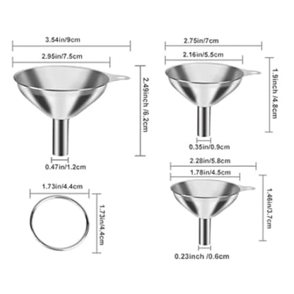 Metal Stainless Steel Funnel, Large Medium Small Funnel Set of 3, Food Grade Mini Funnels for Kitchen Use Filling Bottles Flask Cooking