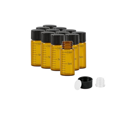 10ml Amber Glass Graduated Vials with Screw Caps and Plastic Stoppers, Small Sample Vials with Lids, Leak-Proof Liquid Storage Empty Vial, 12PCS - color: AMBER, size: 10ml