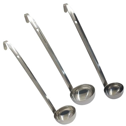 Hitefu 3 Pcs Stainless Steel Soup Ladle Set, 1 oz | Pouring Rim, Long Hooked Handles, For Cooking & Serving, Soup, Sauce, Stews - size: 1 oz