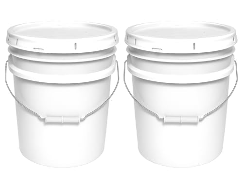 MKS Plastics 5-Gallon Bucket with Airtight Lid – Made in USA, Food Grade BPA Free Plastic, Heavy Duty Multi-Use, Metal Handle with Grip, Stackable Storage – White, 2 Pack - color: 5 Gallon - White, size: 2