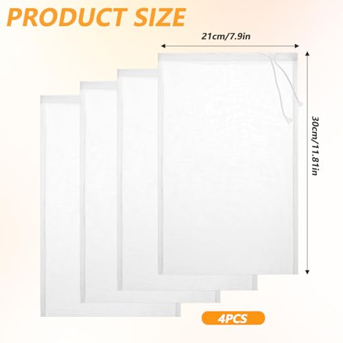 4 Pack Nut Milk Bag 12 x 8 Inch Nut Bag Strainer Reusable Nylon Cloth Bags for Straining 200 Mesh Fine Mesh Bags for Straining Fruit Juice Coffee Yogurt Cheese Tofu Cold Brew Filter