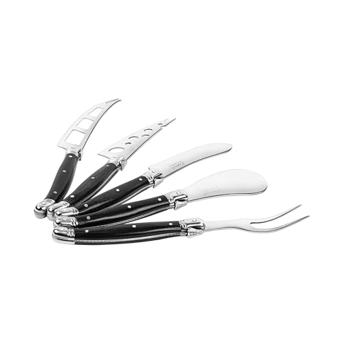 French Home Laguiole 5pc Artisan Cheese Knife Set, Black Pakkawood Handles - color: Black