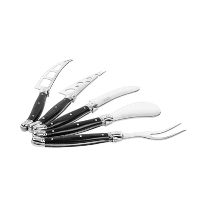 French Home Laguiole 5pc Artisan Cheese Knife Set, Black Pakkawood Handles - color: Black