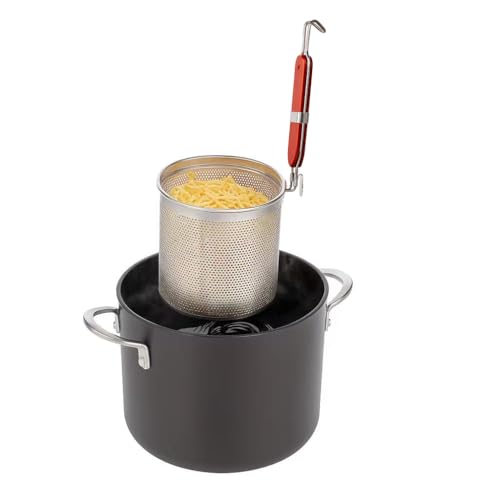 3PCs Mesh Pasta Basket Food Strainer Insert For Pot, Colander with Round Wooden Handle Stainless Steel Mesh Spider Strainer for Pasta Noodles Dumpling Vegetable - size: 5.5inches（diameter）