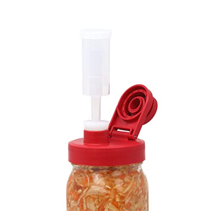 Brewing America Fermentation Kit Lids for Wide Mouth Mason Jars (Jars Not Included) Red Fermenting Lid with Bung and 3-piece Airlock - color: Old Glory Red