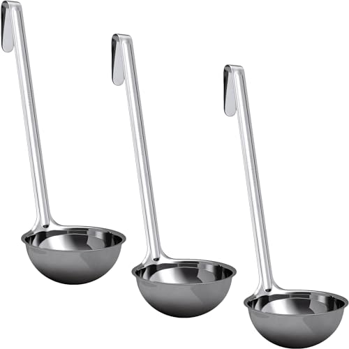 Super Sturdy, Ergonomic 6 Oz. Soup Ladle 3 Pk. Stainless Steel Ladles with Long Handles. Best Kitchen Accessories for Stirring, Portioning and Serving Soups, Chili and Stew in Restaurants and at Home - size: 6oz-3pk