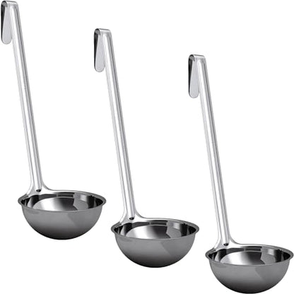 Super Sturdy, Ergonomic 6 Oz. Soup Ladle 3 Pk. Stainless Steel Ladles with Long Handles. Best Kitchen Accessories for Stirring, Portioning and Serving Soups, Chili and Stew in Restaurants and at Home - size: 6oz-3pk
